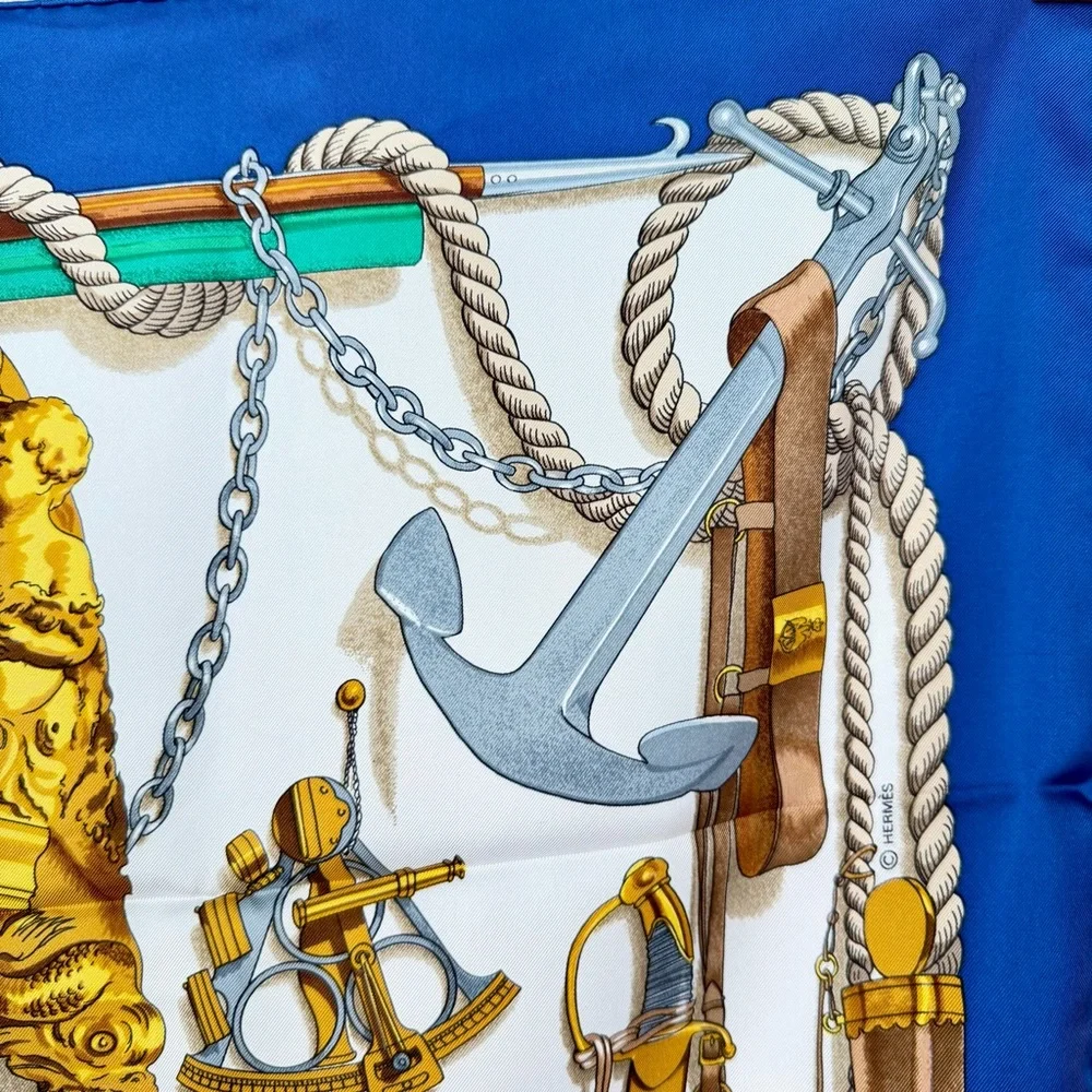Hermès Musée Silk Scarf Carré 90 Philippe Ledoux Blue Nautical With Box - Picture 10 of 15